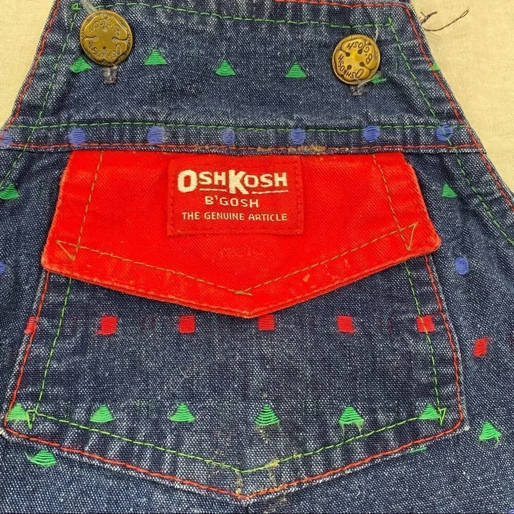 Vintage embroidered Osh Kosh Denim Bib Overalls Size 6/9 Months Union Made in US
